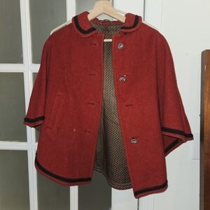 Red Cape Coat with Black Trim